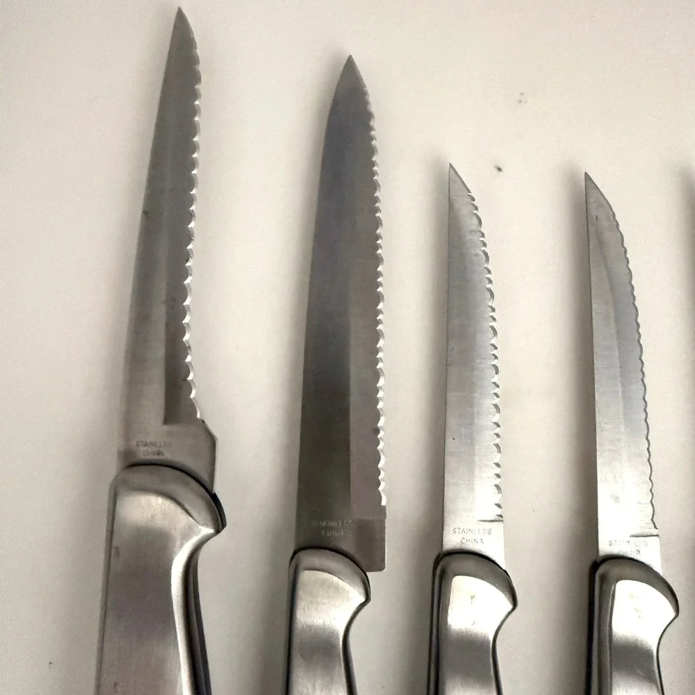 Ginsu Stainless Steel 7 Piece Serrated Knife Set Silver Tone Kitchen Cutlery